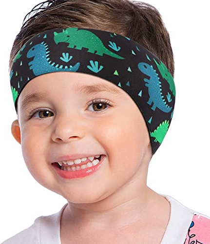 MoKo Kids Swimming Headband - Cute Dinosaur Ear Protection Band for Bathing & Swimming, Age 1-3, Blue