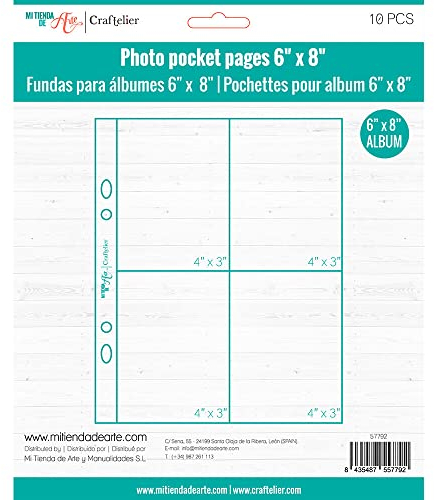 Craftelier - Klarsichthüllen mit 4 Fächern für personalisierte Fotoalben | Beinhaltet 10 Hüllen im Format 15,24 x 20,32 cm (6 x 8) | Kompatibel mit Europäischen und Amerikanischen 2-Ring-Alben