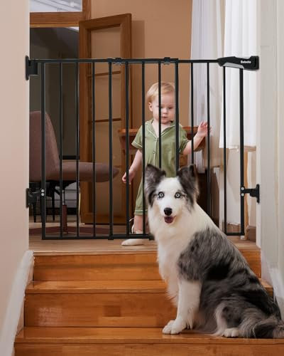 Babelio Baby-/Hundegitter für Treppen, 2-in-1 einfache Schaukeltür und Flur, mit extra breiter Tür und schwellenfreiem Design, Eisenschwarz