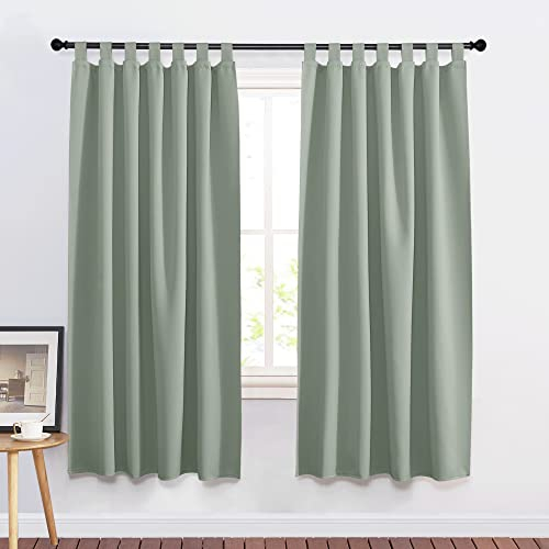 PONY DANCE Blickdichte Vorhänge mit Schlaufen - Gardinen Wohnzimmer Modern Verdunklungsvorhänge Salbeigrün Thermovorhang gegen Kälte und Hitze Schlaufenschal 2er Set H 175 x B 140 cm
