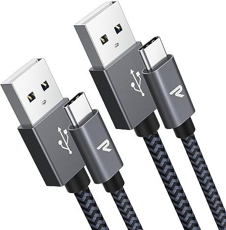 RAMPOW Câble USB C [1M+1M / Lot de 2], Cable USB Type C 3A Charge Rapide QC 3.0, Câble Chargeur USB C Nylon Tressé pour iPhone 17 Pro Max Air 16/15, Samsung Galaxy S22/S21/S20, Xiaomi-Gris Sidéral