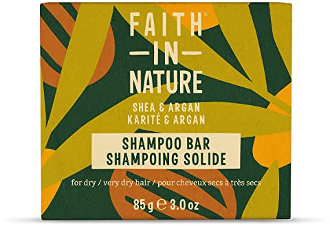 Faith In Nature, Shampooing Solide Naturel Karité & Argan Faith In Nature, Nourissant, Vegan & Cruelty Free, Sans Parabènes & SLES, Pour Cheveux Secs à très Secs, 85g