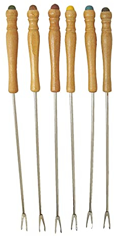 WH WORKING HOUSE Juego 6 Pinchos Tenedor Fondue Madera Claro