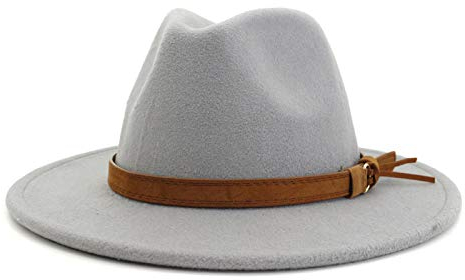 GRFIT Fedora Trilby Filzhut Hut Lässiger Paarhut Flache Krempe Hut Mit Gerader Krempe Jazzhut Verstellbar Hellgrau