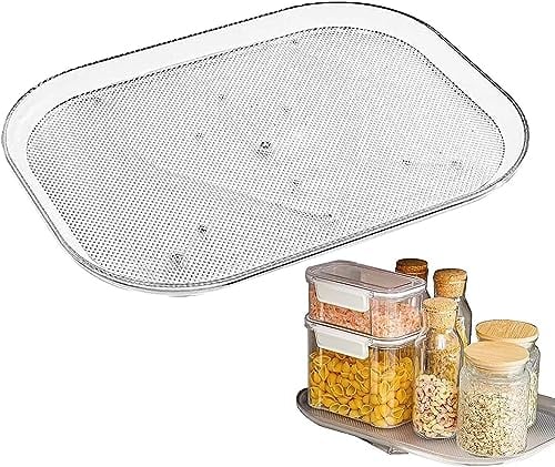Queta Refrigerator turntable organizer with anti slip rectangular turntable organizer, transparent turntable refrigerator, kitchen organizer, rotatable spice rack for refrigerator kitchen L:40 * 30