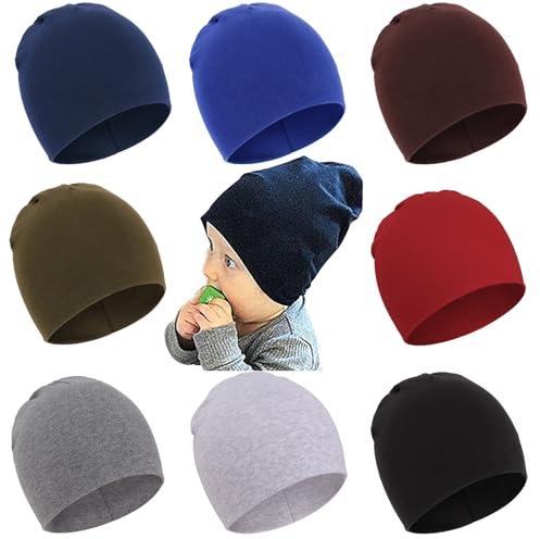 DRESHOW 8 Stücke Unisex Mütze Hut Junge Mütze Frühling Mützchen Kleinkind Wendemütze Jersey Slouch Beanie Bekleidung Unisex Infant Hut Kindergarten Mütze