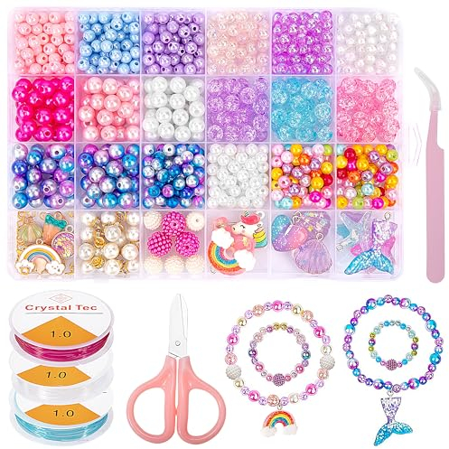 Perlen zum Auffädeln Kinder Schmuck Schnurset Machen DIY Schmuck Ketten Bastelset Einhorn Meerjungfrau Schmetterling Anhänger, Schmuck Basteln Geschenke für Mädchen