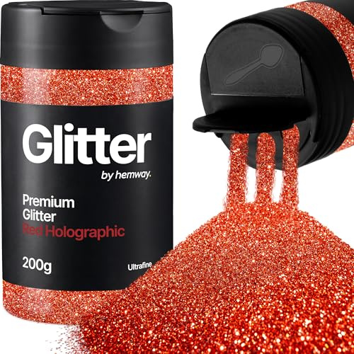 Hemway Red Holographic Glitter Shaker, 210g Ultrafine Glitter for Crafts | for Resin & Epoxy Crafts for Decorating, Halloween, Christmas, Nail, Face, Art