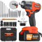 Avvitatore a Impulsi Brushless 550N.m, 1/2 inch Chiave Elettrica, 2 Velocità Avvitatore a Percussione 3400 RPM, Avvitatore a Batteria con Luce LED, 4.0Ah Batteria, 4 Bussola, 12 Punte, per Auto e Casa