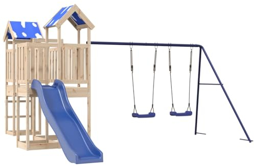 vidaXL Spielturm, Klettergerüst mit Brücke Rutsche Schaukeln Leiter, Kinder Kletterturm Spiel-Zubehör für Garten, Holz Spielplatz Spielhaus, Massivholz Kiefer
