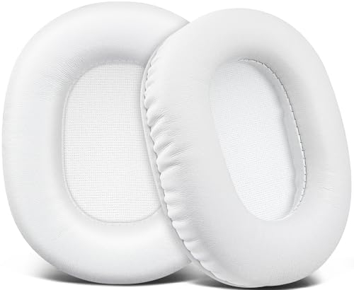 SOULWIT Almohadillas de Repuesto para Audio Technica ATH M50X M50XBT M50RD M40X M30X M20X MSR7 SX1 Monitor,Almohadillas con Suave de Proteínas de Cuero, Espuma de Memoria de Alta Densidad - Blanco