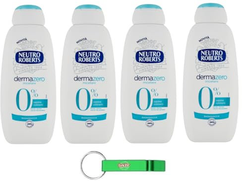 4 x Neutro Roberts Bagnodoccia Dermazero Micellare, gel doccia Mizellar 0% sapone e coloranti 450 ml + portachiavi gratuito Beni Culinari