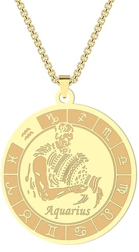 GZHENGZG Herren Halsketten und Damenschmuck 12 Sternzeichen Sternzeichen Anhänger Halsketten Frauen Goldkette Männer Schmuck Halsband Wassermann Halskette Geschenk