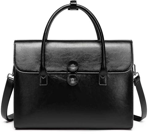 Vmokki Damen Aktentasche 14 Zoll Laptoptasche aus Echtleder Umhängetasche Ledertasche für Business Arbeit (Schwarz)