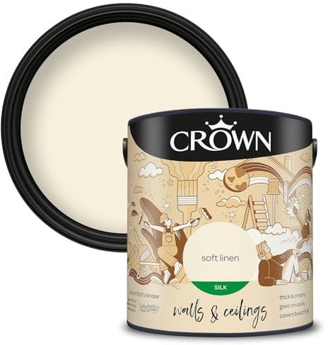 Crown Walls & Ceilings Silk Emulsion Paint, Size 2.5L, Soft Linen