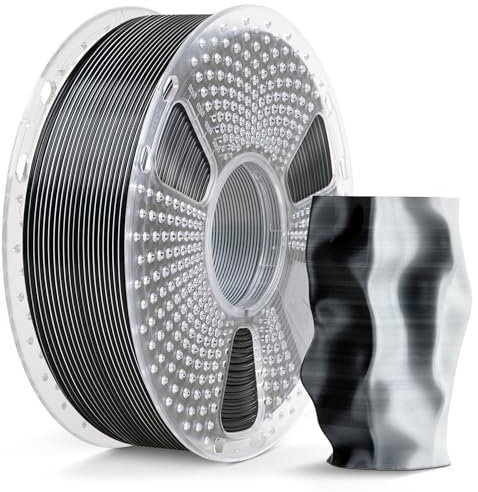 SUNLU Silk PLA Plus 3D Druckerfilament, zweifarbiges glänzendes PLA+ Filament 1.75mm, Seidentexturen, 360° Drehung enthüllt vielfältige Farben, Maßgenauigkeit+/-0.02mm, 1kg Spule(2.2lbs), Schwarz Weiß