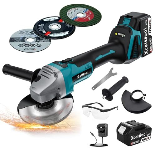 Funnyway Cordless Angle Grinder with 4.0Ah Battery, 125mm Angle Grinder Discs, 8000 RPM Brushless Motor, 2-Position Adjustable Auxiliary Handle, for Cutting, Polishing, Rust Removal
