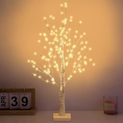 Hojalis LED Baum Lichter, Birke Lichterbaum Innen mit 144 Warmweißer LEDs Licht, LED Baum Innen, Verstellbare Äste USB/Batteriebetrieb Lichterbaum Innen, für Wohnzimmer, Büro, Esszimmer, Hochzeit (A)