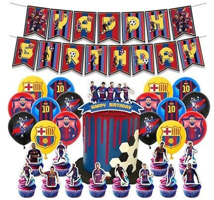 Damoff Geburtstag Deko Set: 13 x Kuchendekorationen, 1 x Geburtstagsbanner, 16 x Luftballons in Mix (Rot, Blau, Grün, Gelb, Etc.)