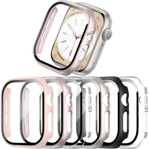 COMMUTER - Set di 6 custodie protettive per display per Apple Watch SE 2a generazione Series SE 6 5 4 40 mm, iWatch 40 mm, pellicola in vetro temperato duro PC paraurti per donne e uomini