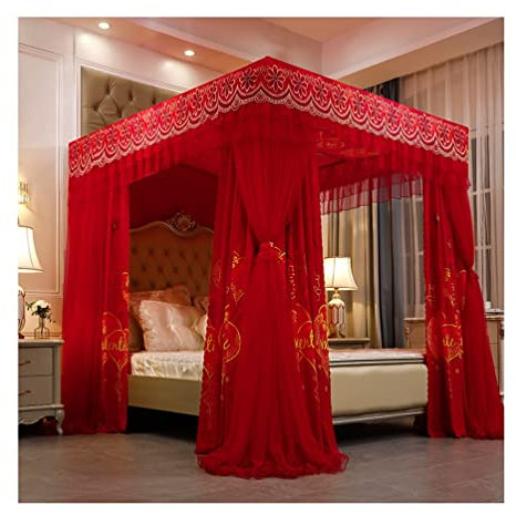 GLMGBP Auvent de lit pour lit Double, Queen, King, Princesse, Anti-poussière, occultant, Rideau de lit de Luxe, moustiquaire (Couleur : Rouge, Taille : 180 x 200 cm)