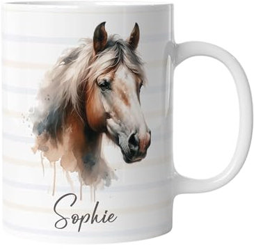 timalo® Tasse mit Namen bedrucken lassen | Individuelle Kindertasse personalisiert mit Wunschname für Kinder Motiv | Pferd Aquarell | mug-child-19
