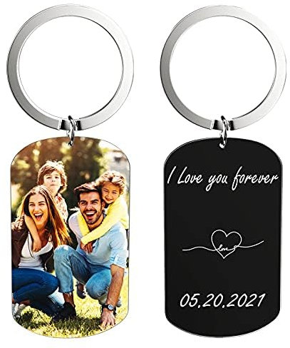 CGFN Porte-Clés Personnalisé avec Photo, Porte-Clés en Acier Inoxydable avec Texte Gravé, Cadeaux de Noël pour Hommes, Femmes, Famille
