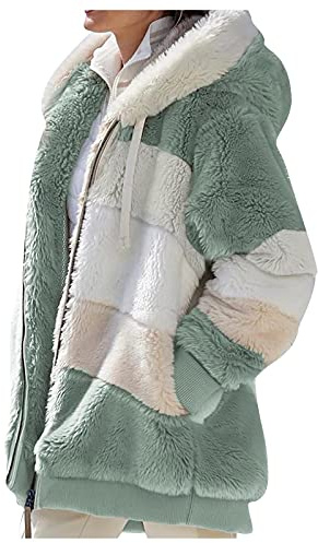 VDDTAGAM Manteaux Polaire Zippée pour Femme Mode en Peluche à Capuche Épaissir Blouson Chaud Hiver Décontractée Doux Ample Veste Manche Longue Cardigan Casual Bloc de Couleur Mode Hiver Outerwear