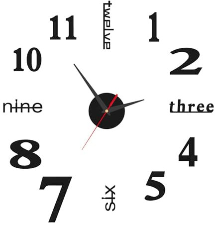 3D Wanduhr DIY Modern Design, Große Wandtattoo Wand Uhr mit Römischen Ziffern, 40 cm Durchmesser DIY Wanduhren Geschenkidee,Dekorative Wanduhr für Wohnzimmer, Schlafzimmer, Küche, Büro - Schwarz