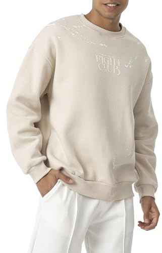 Redbridge - Spruce Herren Graphic Paint Spritzer Gedruckt Pullover Beige XL