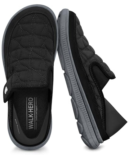 Mens Slippers for Plantar Fasciitis, Casual Mens Slip on Shoes with Arch Support, Orthopedic House Slippers for Men, Indoor Outdoor Mules & Clogs for Pain Relief (Black, 13)