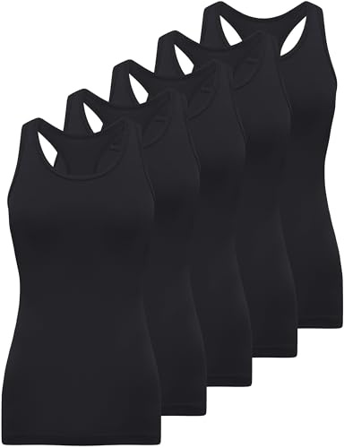 BQTQ 5 Stück Racerback Tank Tops Damen Yoga Tank Top Ringerrücken Oberteil Laufen Atmungsaktives Sports Tops Fitness Ärmelloses Oberteile, Schwarz, XL