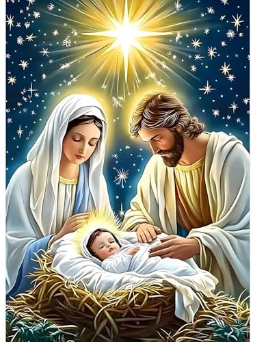 QQYRHN New Life Diamond Painting Kits for Beginners Adults,5D Jesus Diamond Art Kits, DIY Round Full Drill Light of Life Diamond Dots Diamond Gem Art with Painting Kits for Home Wall Decor 12x16 Inch