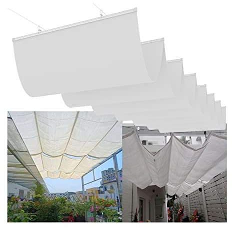 MESOVFCA Retractable Wave Canopy Pergola Cover, Roof Sun Shade Sail, Uv Protection Ventilation Sun Shade Net with Sliding Track, Outdoor Garden Deck Backyard Wave Awning, Customizable