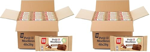 LU - Petit LU Moelleux - Gâteau Moelleux Pépites de Chocolat - Sans Conservateur Ni Colorant - Lot de Gâteaux en Sachets Individuels - Idéal pour le Goûter des Enfants - Carton de 48 Sachets de 28 g