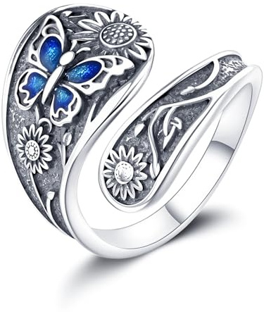 YFN Schmetterlinge Sonnenblumen Ring 925 Sterling Silber Kolibri Löffel Schmuck Geschenk für Männer Damen