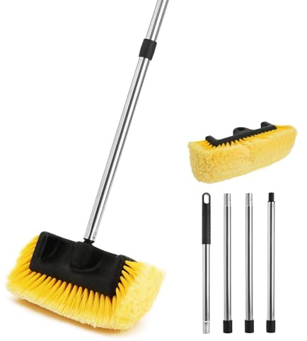 Yocada Five Sided Car Wash Brush with 61 Long Handle, No Scratches, 12 Soft Bristle Brush, Car Wash, Cleaning Mop for Car, SUV, RV, Truck, Caravan, Boat, Home, Side Floor