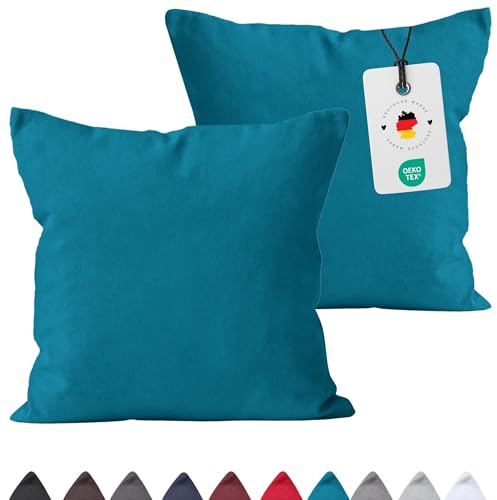 Carpe Sonno Kissenbezug 80x80 cm 2er Set, Baumwolle – Petrol Oeko-Tex | Kissenhülle mit Reißverschluss | Premium Baumwolle, Oeko-Tex | für Schlafzimmer, Wohnzimmer, Bett & Sofa | Deko & Kopfkissen