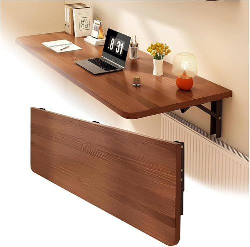 Platzsparender Wand-Klapptisch – kompakter schwebender Laptop-Tisch, Tropfenblatt-Design für kleine Räume, 40 x 30 cm, stilvolles braunes Finish