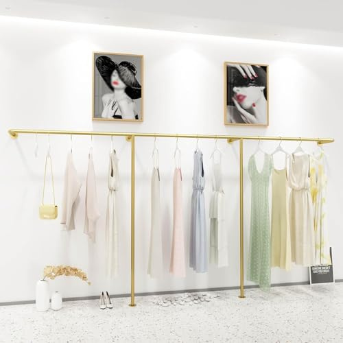 ZHENCHAO An der Wand montierter Kleiderständer aus Eisen, Kleiderstange aus modernem, kreativem Kleiderbügel aus goldenem Metall für den Einzelhandel, Kleiderständer für Boutiquen im Beklei