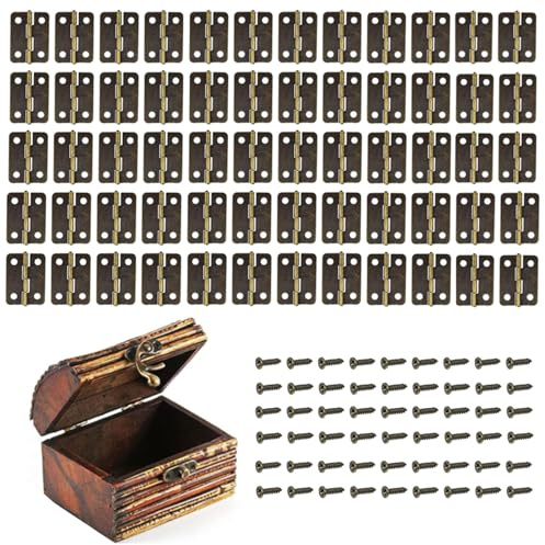 yufana 60 Mini Bisagras, Bisagras Plegables Vintage, PequeñAs Bisagras Para Joyero, Reemplazos, Bronce de 0.709 X 0.630 in Con 240 Tornillos Para JoyeríA (Bronce)