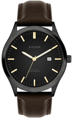 s.Oliver Herrenuhr - 42 mm - analoge Armbanduhr mit Quarzwerk - flaches Gehäuse - 3 Zeiger - hoher 5 ATM wasserdicht - Kratzfest