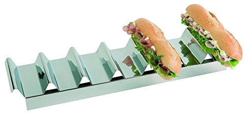 APS 11891 Hochglanzpolierter Edelstahl Snack Aussteller mit Griffmulde, für 7 Baguettes, 47,5 x 10,5 x 6 cm