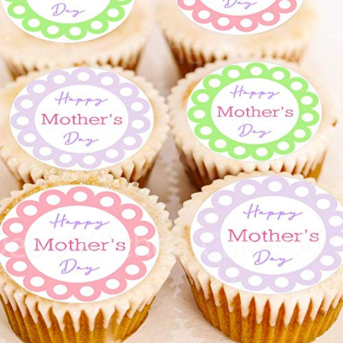 Happy Mother's Day Cupcake Toppers - Vintage Pastel Scallop Cake Decorations - Edible Wafer - 40cm x 24 (Vintage Mix)