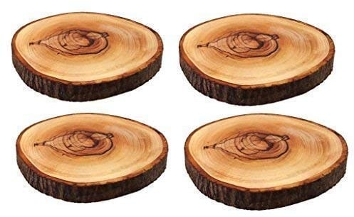 CleanPrince 4 Stück Set Astscheiben Untersetzer mit Rinde ca. 85-105mm x 10mm Astscheibe Holzscheiben Baumscheiben Holz Glasuntersetzer Tischdeko