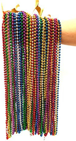 Festive Metallic Beaded Necklaces, Mardi Gras Beaded Necklace Multi Packs (Red, Blue, Silver, Green, Gold, Purple) (72 Piece Pack)