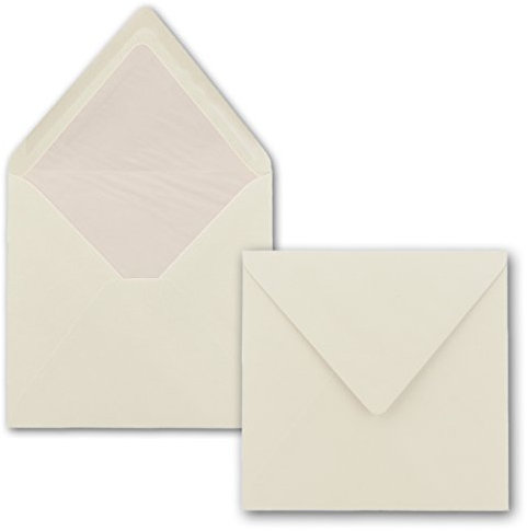 150x Briefumschläge Quadratisch 16 x 16 cm Naturweiß - Umschläge mit weißem Seidenfutter - Kuverts ohne Fenster & mit Nassklebung - Für Einladungskarten zu Hochzeit und Geburtstag