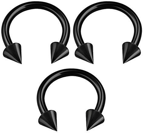 KJM FASHION 3 STK Eloxiert Schwarz Ohrringe Hufeisen 1,2 mm 16 g 8 mm 5/16 3mm Spitze Septum Eyebrow Lip Tragus Ohrringe Cartilage Piercing Schmuck 0135