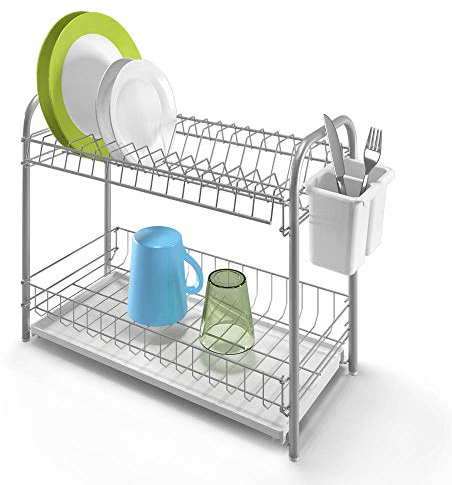 Metaltex Scolapasta Double Tex con Vassoio e portaposate, Metallo, Bianco, 45x23x37