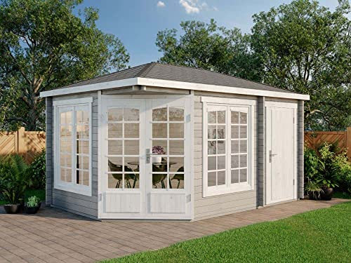 Alpholz 5-Eck Gartenhaus Modell Josephine-40 aus Massiv-Holz | Gerätehaus mit 40 mm Wandstärke | Garten Holzhaus inklusive Montagematerial | Geräteschuppen Größe: 442 x 302 cm